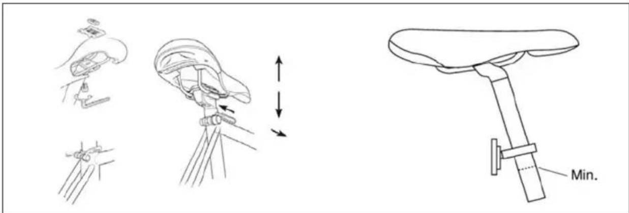 Technical diagram showing bicycle seat mounting instructions with labeled minimum component