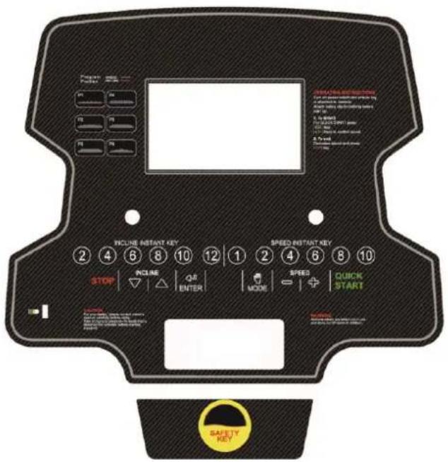 INCLINE INSTANT KEY 2 4 6 8 10 12 1 2 4 6 8 10 STOP | INCLINE | QR ENTER | MODE | SPEED | QUICK START WARNING: Safety Key