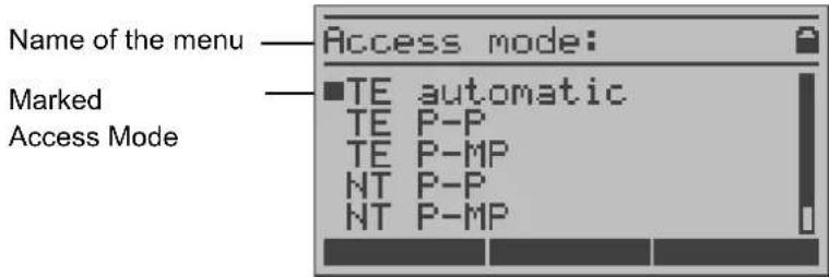 Name of the menu Marked Access Mode ■TE automatic TE P-P TE P-MP NT P-P NT P-MP