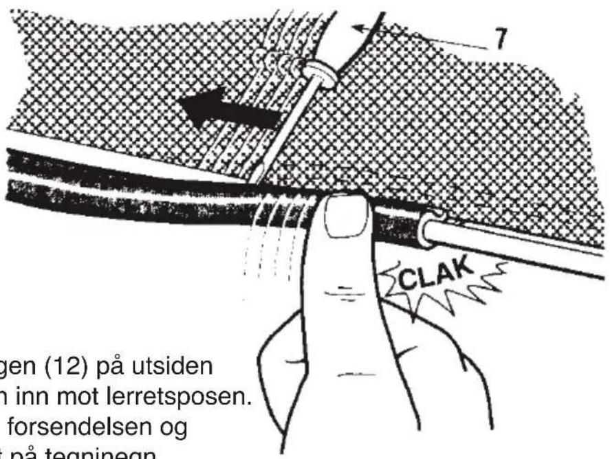 gen (12) på utsiden inn mot lerretsposen. forsendelsen og nå tegningren