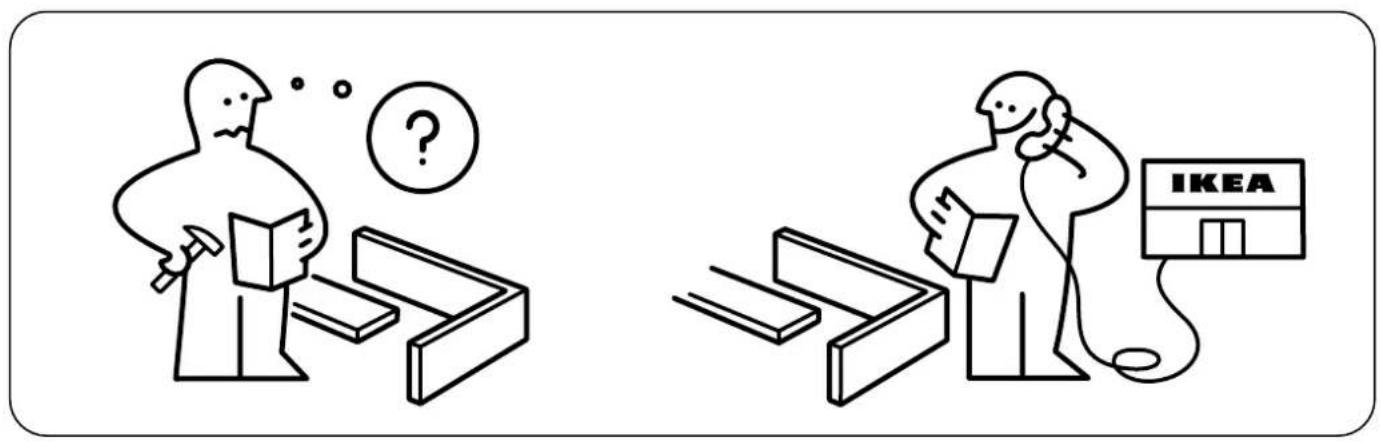 Illustration comparing two scenes: one showing a person examining documents with a question mark, the other showing a person holding a book next to an IKEA store.