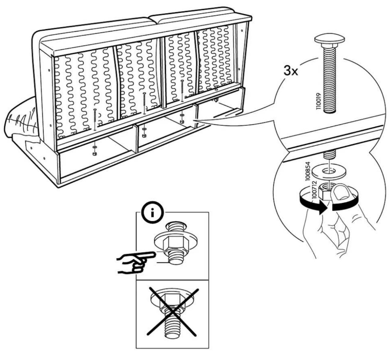 Technical diagram illustrating a mechanical assembly with spring-loaded components and magnified views showing bolt specifications.
