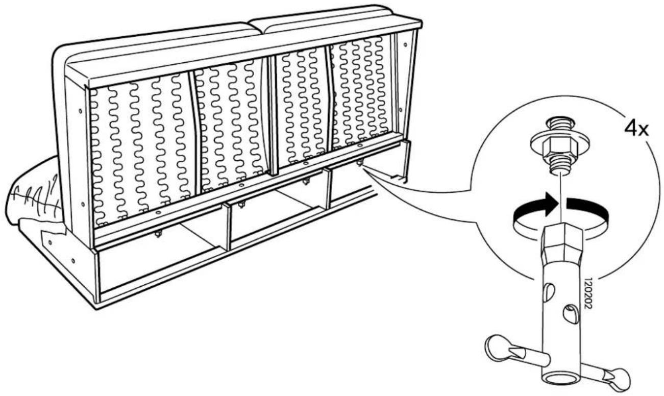 Technical diagram of a mechanical device with spring-loaded housing and a 4x rotational speed indicator, showing component layout and assembly.