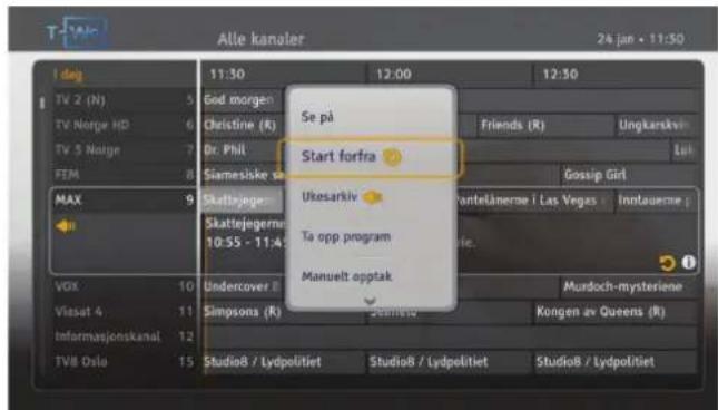 Alle kanaler 24 jan • 11:30 I dag TV 2 (N) TV Norge HD TV 5 Norge FEM MAX VOX Vlasat 4 Informasjenskanal TV8 Oslo 11:30 God morgen Christine (R) Dr. Phil Siamesiske sa Skattejegern Skattejegerne 10:55 - 11:40 Undercover Simpsons (R) Se på Start forfra Ukesarkiv Ta opp program Manuelt opptak Friends (R) Gossip Girl Vantetånerse / Las Vegas Mundoch-mysteriene Kengen av Queens (R) Studio8 / Lydpolitiet Studio8 / Lydpolitiet Studio8 / Lydpolitiet
