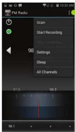 FM Radio Scan Start Recording Stop Recording Settings Sleep All Channels 98 97.5 98.5 98.1 + + +