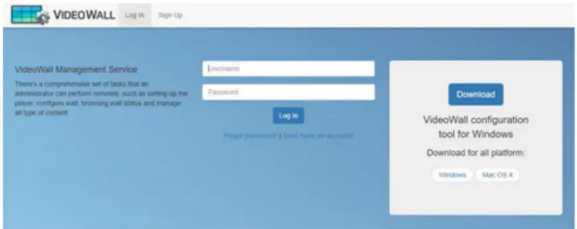 VIDEOWALL Log In Sign Up VideoWall Management Service There's a comprehensive set of tasks that an administrator can perform remotely, such as setting up the player, configure wall, browsing wall status and manage all type of content. Username Password Log In Forget password? 1 Don't have an account? Download VideoWall configuration tool for Windows Download for all platform: Windows Mac OS-X