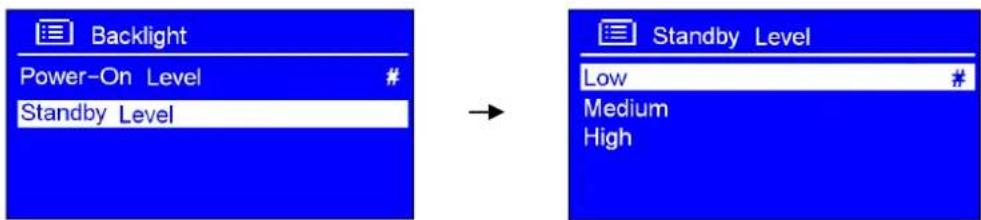 Backlight Power-On Level # Standby Level Standby Level Low # Medium High