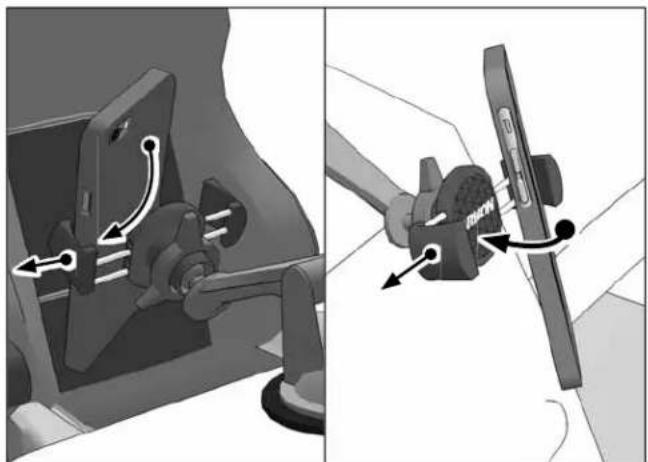 Arkon RV179 - Using two hands, insert the phone into the holder by pushing the device into one of the spring-loaded legs. Expand the other leg and fully insert device until it lays fl at against the blue rubber pad. - 1