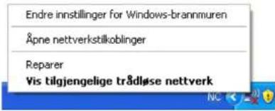 Endre innstillinger for Windows-brannmuren Åpne nettverkstilkoblinger Reparer Vis tilgjengelige trådløse nettverk