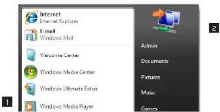 Internet Internet Explorer E-mail Windows Mail Welcome Center Windows Media Center Windows Ultimate Extras Windows Media Player Admin Documents Pictures Music Games