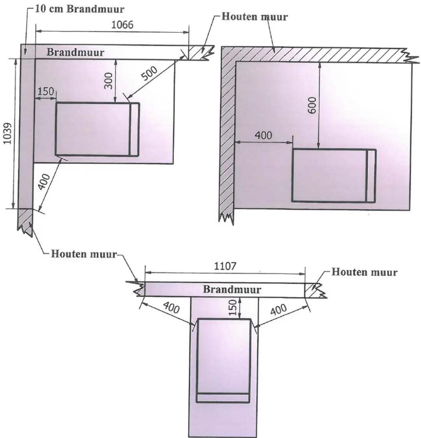10 cm Brandmuur 1066 Houten muur Brandmuur 300 500 150 1039 400 600 400 Houten muur 1107 Brandmuur 400 150 400 Houten muur