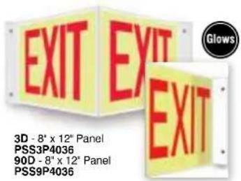 EXIT EXIT 3D - 8" x 12" Panel PSS3P4036 90D - 8" x 12" Panel PSS9P4036 Glows