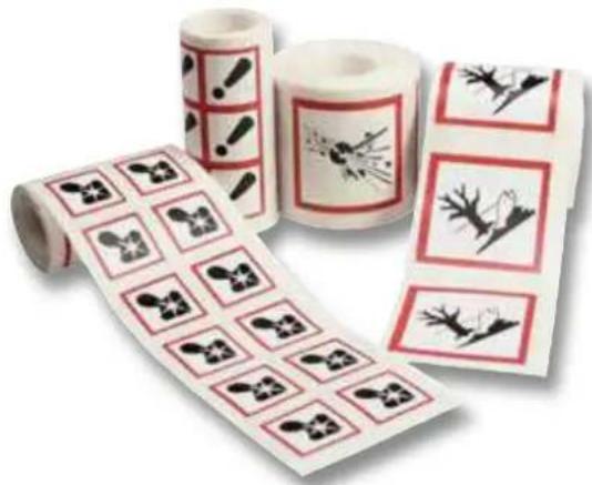 Scanned image of warning tape and paper roll with warning symbols and labels, likely from a safety or hazard report.