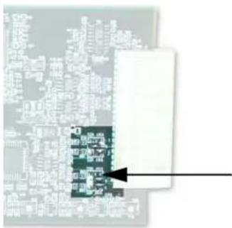 Scanned document fragment with dense text and a highlighted section showing a black arrow pointing to a dark green square.