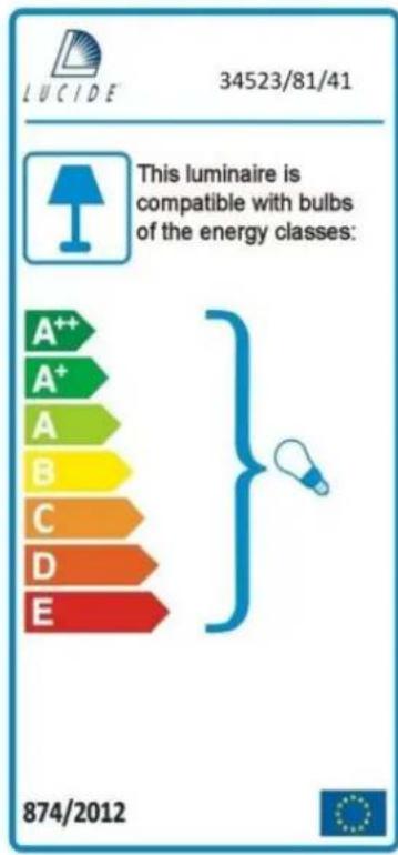 LUCIDE 34523/81/41 This luminaire is compatible with bulbs of the energy classes: A++ A+ A B C D E 874/2012