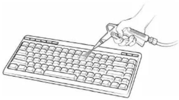 Line drawing of a hand using a pipette to test a grid-patterned abacus (no text or symbols present)