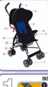 Labeled diagram of a stroller with numbered parts, likely for educational or technical purposes.
