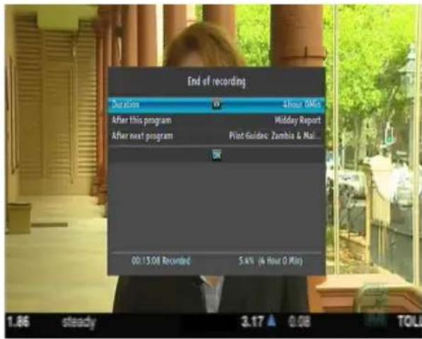 End of recording Duration 19 4 Hour 0 Min After this program Midday Report After next program Pilot Guide: Zambia & Mai OK 00:15.08 Recorded 5.4% (4 Hour 0 Min) 1.86 steady 3.17 ▲ 0.08 TOL