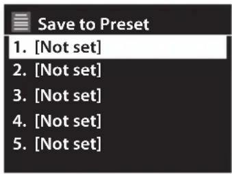 Save to Preset 1. [Not set] 2. [Not set] 3. [Not set] 4. [Not set] 5. [Not set]