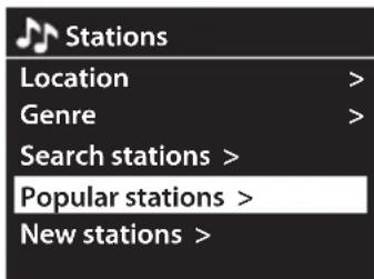 Stations Location > Genre > Search stations > Popular stations > New stations >