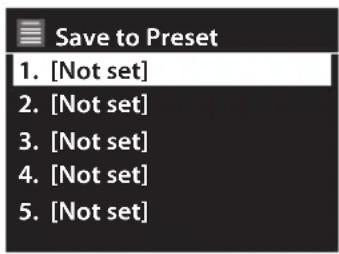 Save to Preset 1. [Not set] 2. [Not set] 3. [Not set] 4. [Not set] 5. [Not set]