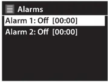 Alarms Alarm 1: Off [00:00] Alarm 2: Off [00:00]