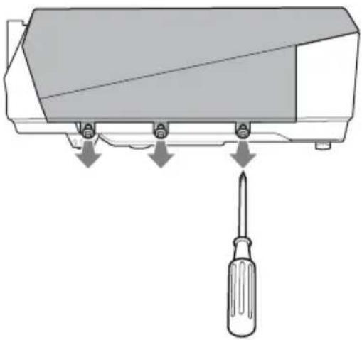 Diagram of a screwdriver inserted into a device component, showing mechanical components and fluid flow direction (no text or symbols)