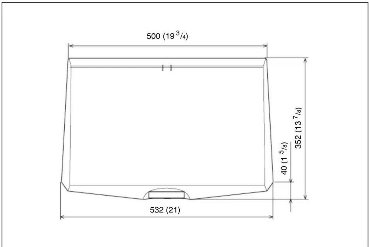 | Dimension | Value | | ----------------- | --------- | | Width (mm) | 500 (19³/₄) | | Height (mm) | 352 (13⁷/₈) | | Top Margin | 532 (21) | | Middle Margin | 40 (1⁵/₈) |
