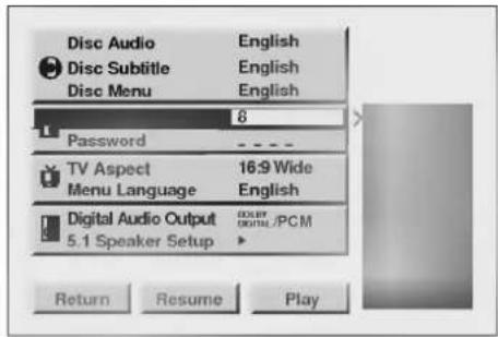 LG DVD-2280P - Trykk ▲/▼ for å velge "Rating" og trykk ▶. - 1