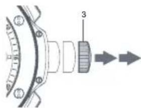 Technical diagram of a mechanical component with numbered parts and directional arrows indicating flow or movement.