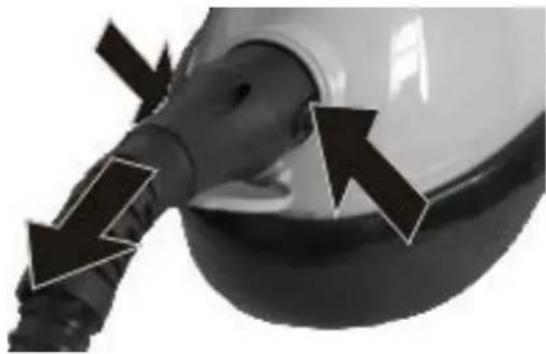 Close-up of a hand inserting a plug into a car body, with arrows pointing to the plug (no text or symbols visible)