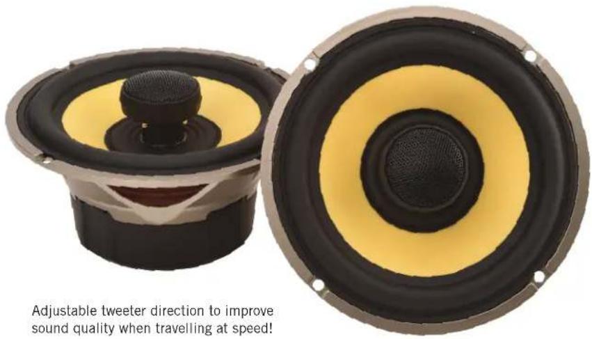 Adjustable tweeter direction to improve sound quality when travelling at speed!