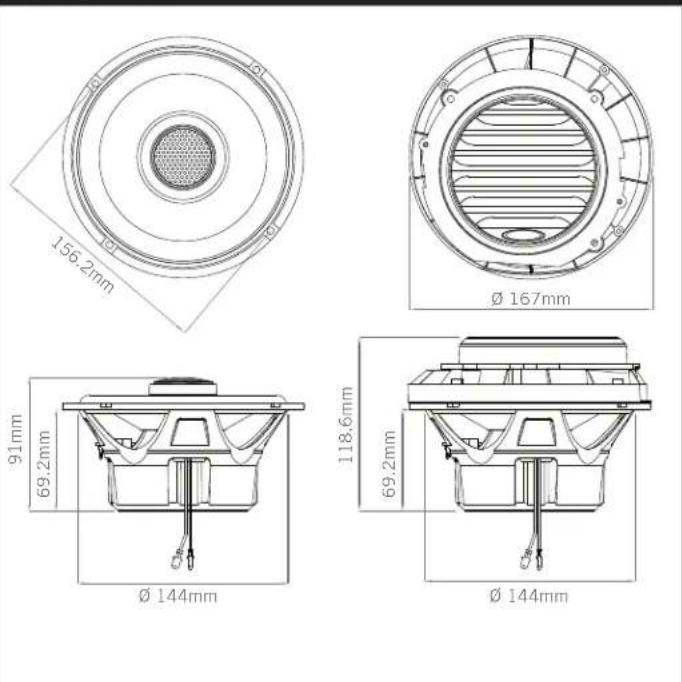 156.2mm Ø 167mm 91mm 69.2mm Ø 144mm 118.6mm 69.2mm Ø 144mm