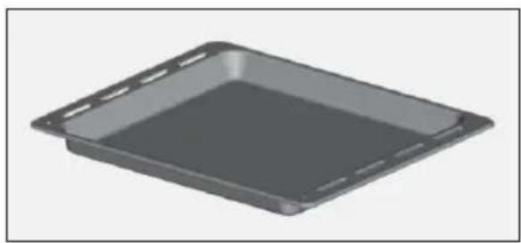 3D rendering of a gray rectangular tray or baking tray with side holes (no text or symbols)