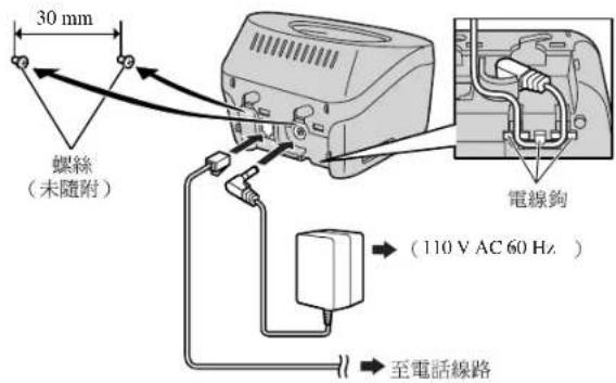 30 mm 螺絲 (未隨附) 電線鉤 (110 V AC 60 Hz ) 至電話線路