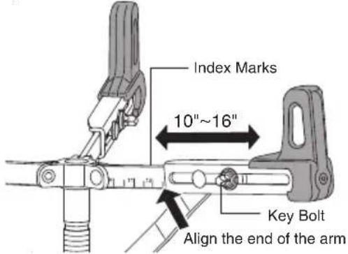Index Marks 10"~16" Key Bolt Align the end of the arm