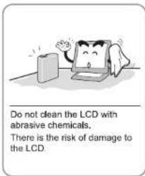 Do not clean the LCD with abrasive chemicals. There is the risk of damage to the LCD.