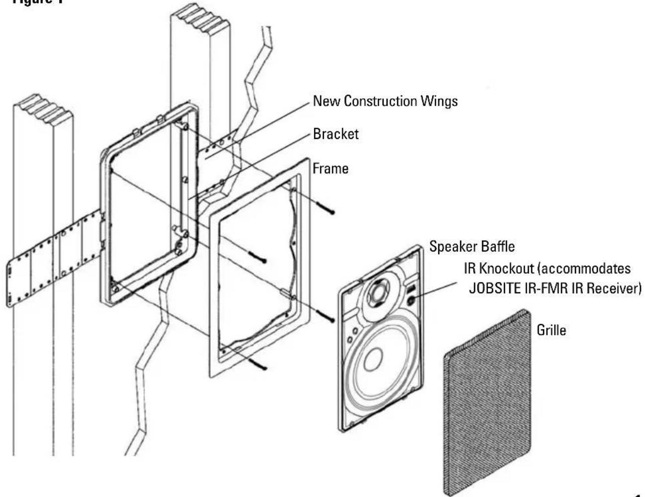 New Construction Wings Bracket Frame Speaker Baffle IR Knockout (accommodates JOBSITE IR-FMR IR Receiver) Grille