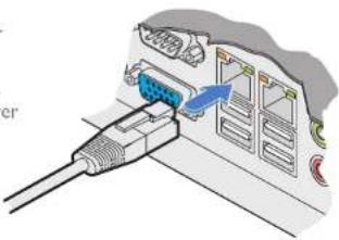 Diagram showing a computer interface with an inserted cable and a blue arrow pointing to the cable's connector, labeled 'user'.