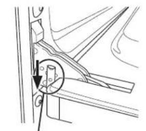 Technical line drawing of a mechanical assembly with a circular component and directional arrow (no text or symbols)