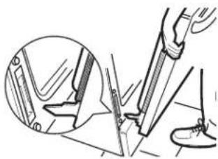 Technical line drawing of a mechanical assembly with a foot and a tool, showing no text or symbols.