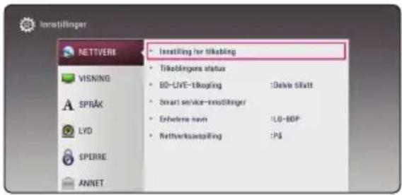 Innsitlinger NETTVERI VISNING SPRAK LYD SPERRE ANNET Insatilling for silksling Tikkslingens status BD-LIVE-1kogling :Delvis silktt Smart service-insatlinger Erhetsre innv :L0-BDP Nettverksanspilling :PS