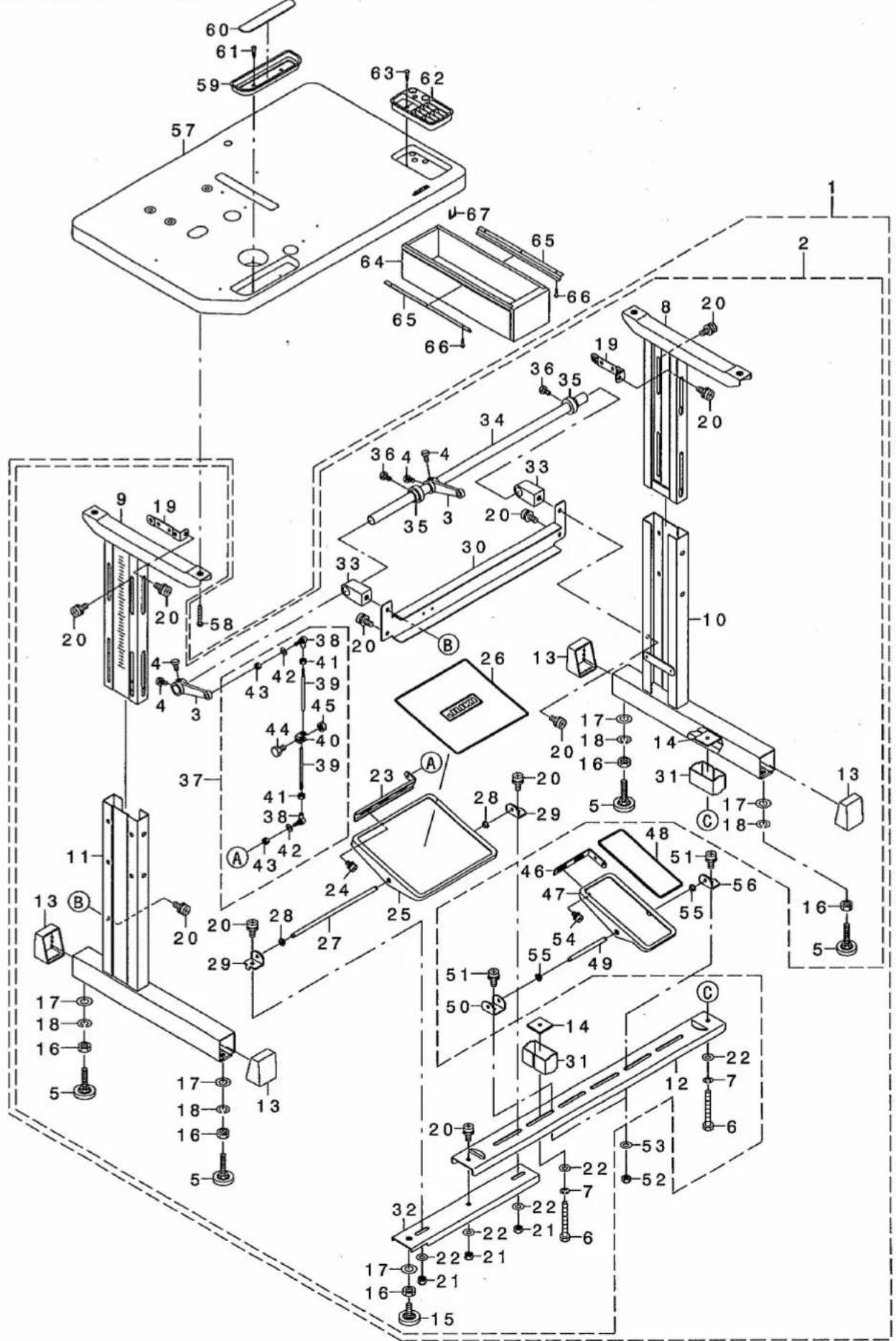 Union Special DLN6390 - TABLE & STAND COMPONENTS (FOR JT-D720) - 2