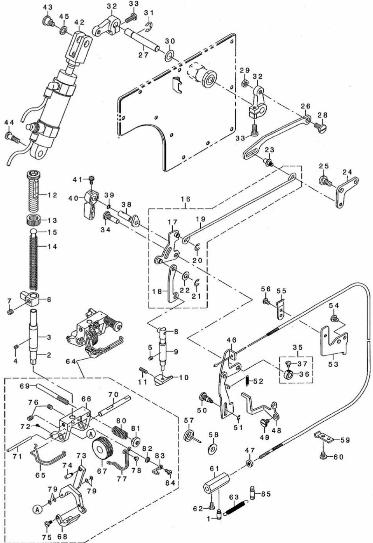 Technical diagram of a mechanical assembly with numbered parts for identification and assembly reference.