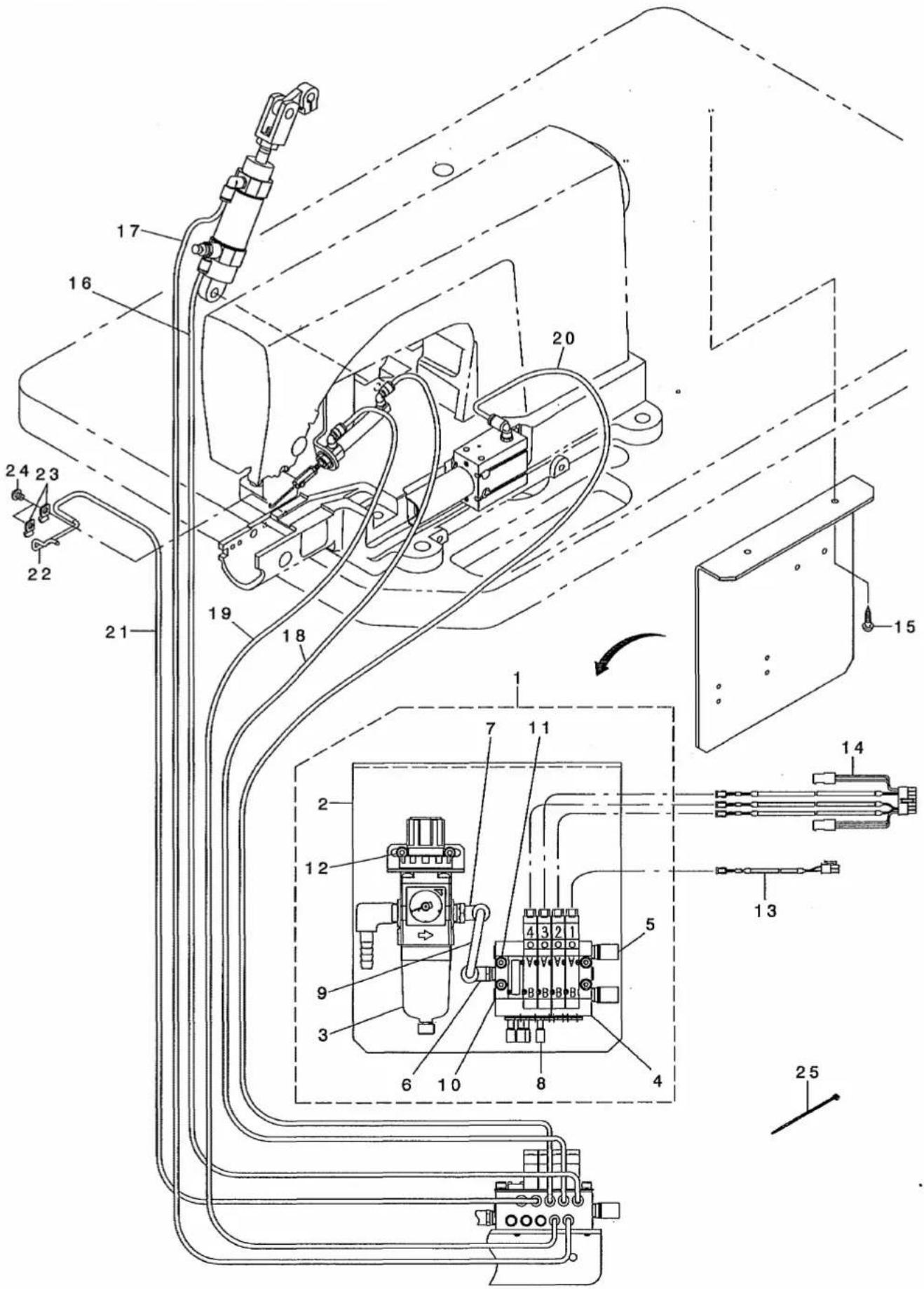 Technical schematic diagram of an electrical control device with numbered components and wiring labels