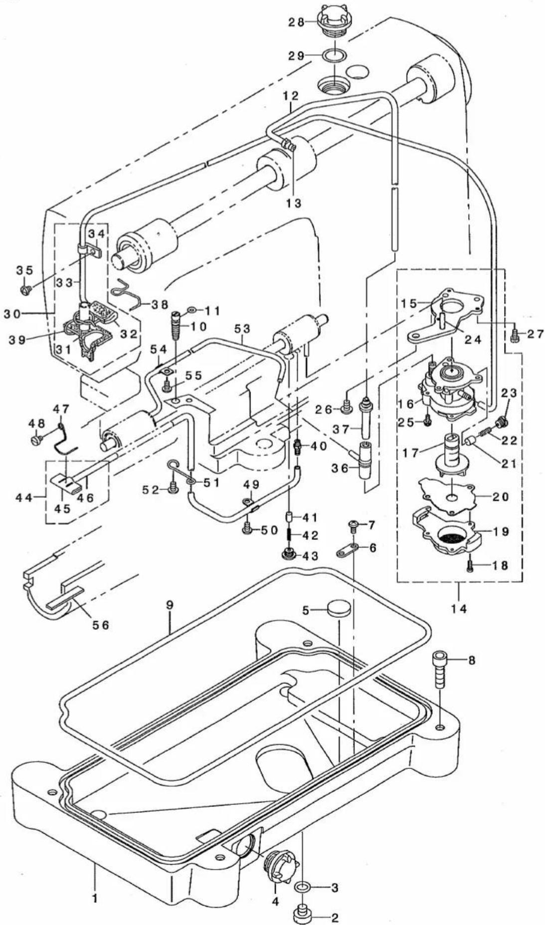 Technical diagram of a mechanical assembly with numbered components for identification