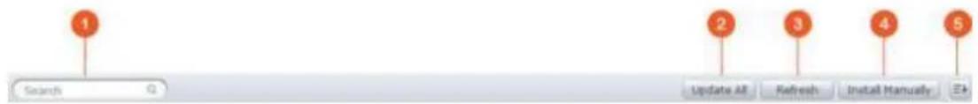 1 Search 2 Update All 3 Refresh 4 Install Manually 5