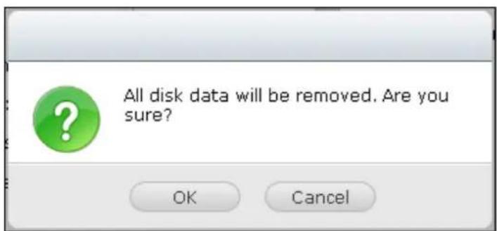 All disk data will be removed. Are you sure? OK Cancel