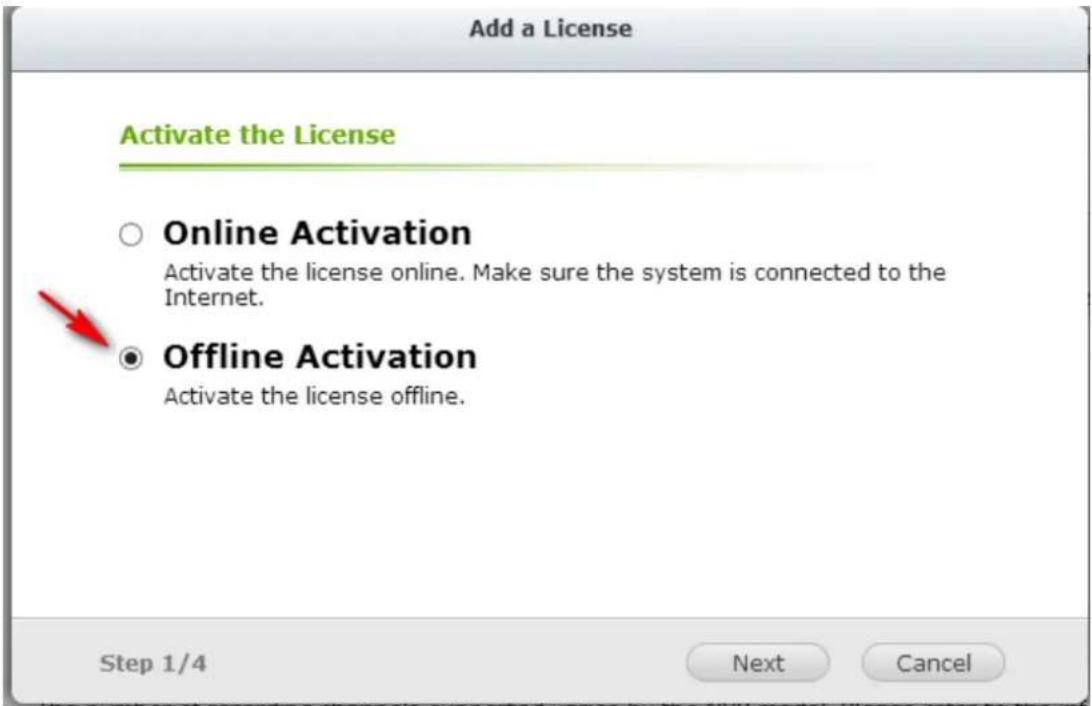Add a License Activate the License ○ Online Activation Activate the license online. Make sure the system is connected to the Internet. ● Offline Activation Activate the license offline. Step 1/4 Next Cancel