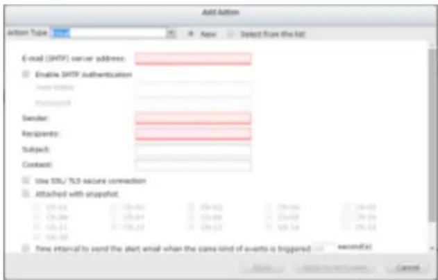 Add Action Action Tube: Email New Select from the list E-mail (SMTP) server address: Enable SMTP Authentication New status: Accepted Sender: Recipients: Subject: Content: Use SSL/ TLS values connection Attached with snapshot 29.41 29.30 28.31 28.30 28.31 28.30 28.31 28.30 28.31 28.30 28.31 28.30 28.31 28.30 28.31 28.30 28.31 28.30 28.31 28.30